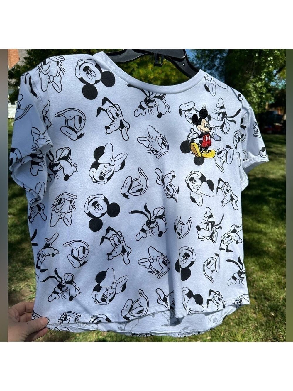 Disney Mickey Mouse Goofy Tee Shirt Womens Large Cropped Embroidered Multicolor